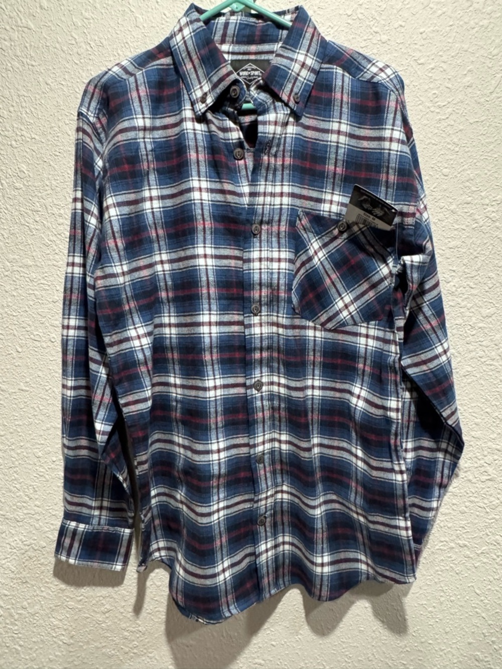 Men's Plaid Button-Down Shirt - Navy, White & Red